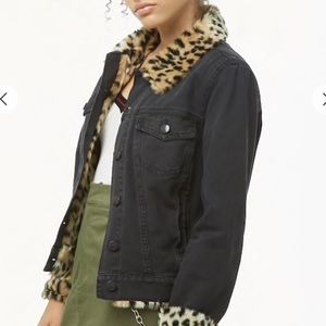 Black jean jacket with cheetah print lining